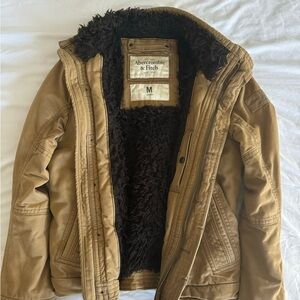 Men’s Abercrombie & Fitch Heavyweight Utility Jacket Camel Tan with Fur